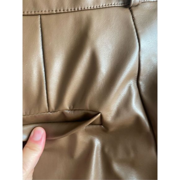ZARA Medium Brown Leather Pants High Waist Straight Leg Jean - Picture 8 of 10